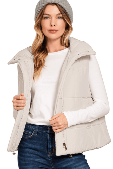 Zenana High Neck Zip Up Puffer Vest