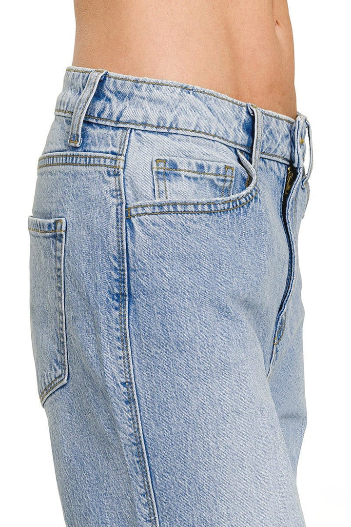 Zenana High Rise Cuffed Hem Wide Leg Relaxed Denim Jeans