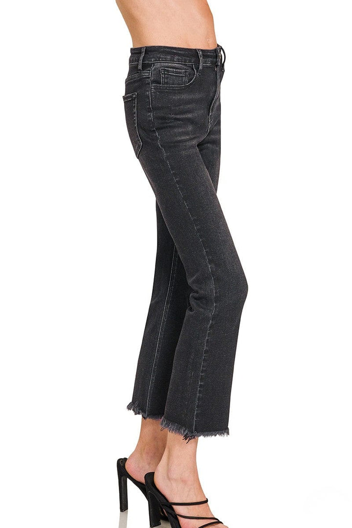 Zenana High Rise Straight Cropped Leg Raw Hem Jeans