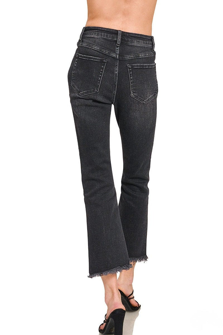 Zenana High Rise Straight Cropped Leg Raw Hem Jeans