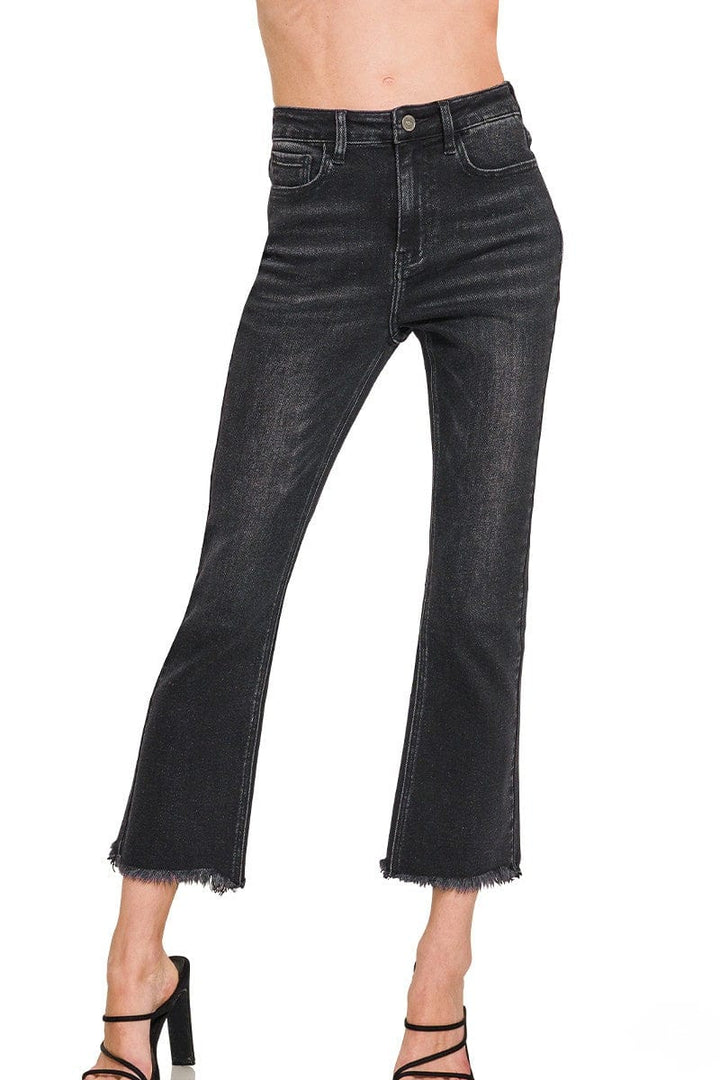 Zenana High Rise Straight Cropped Leg Raw Hem Jeans