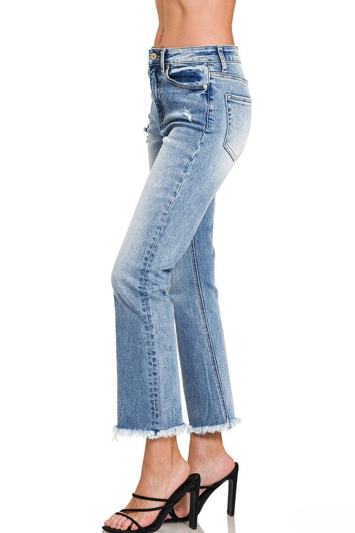 Zenana High Rise Straight Cropped Leg Raw Hem Jeans