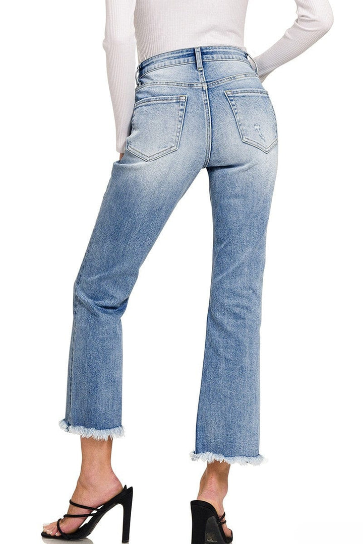 Zenana High Rise Straight Cropped Leg Raw Hem Jeans