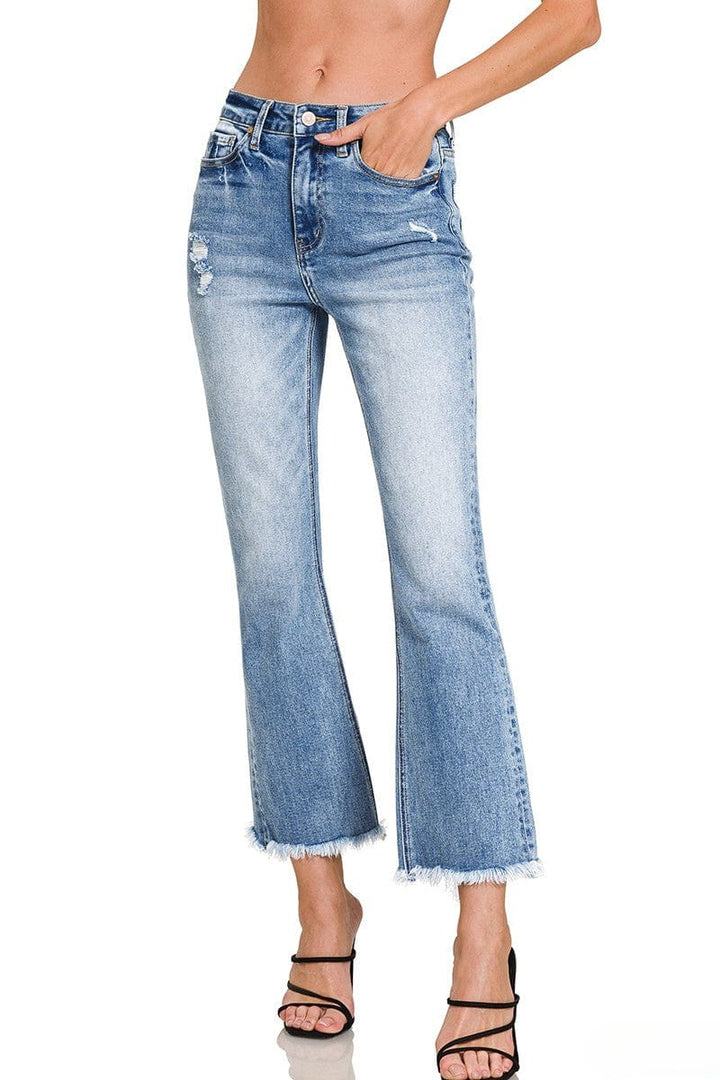 Zenana High Rise Straight Cropped Leg Raw Hem Jeans