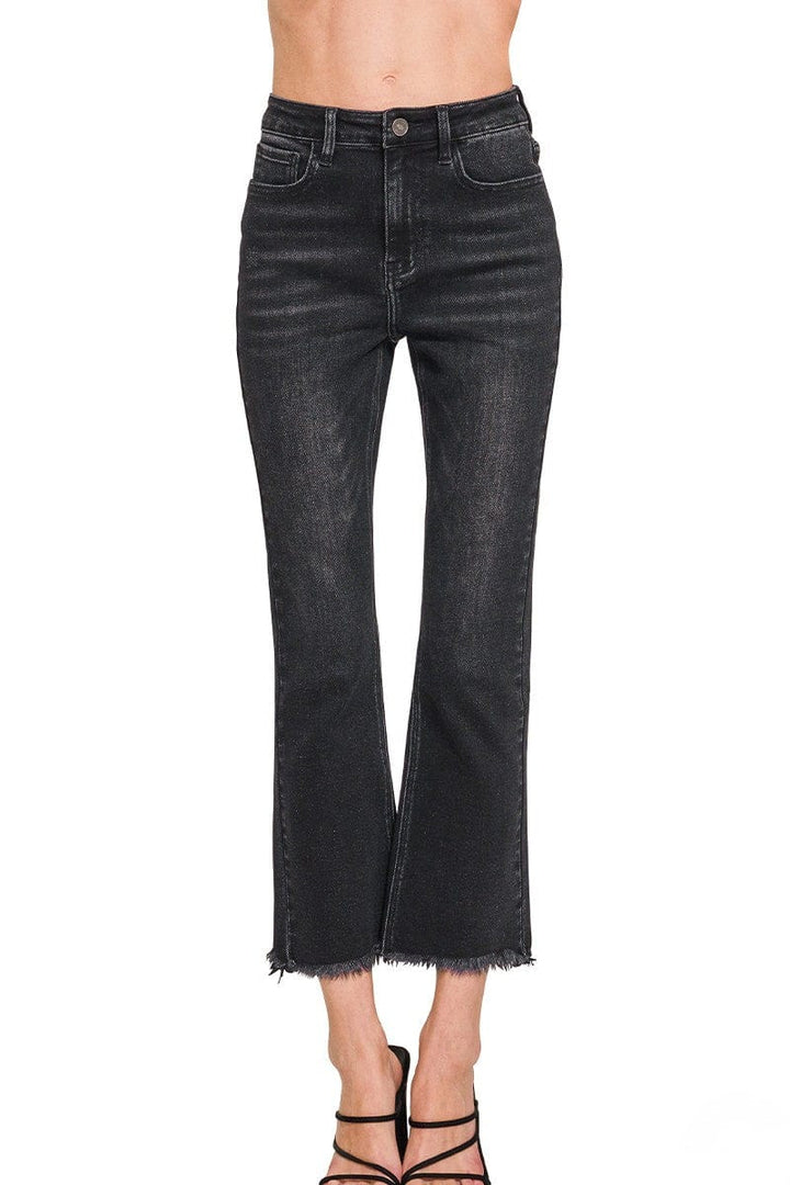 Zenana High Rise Straight Cropped Leg Raw Hem Jeans