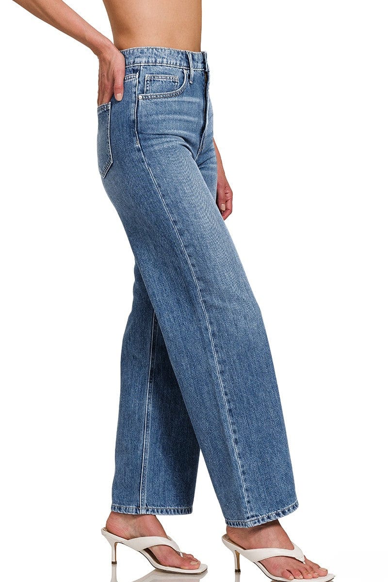 Zenana High Waist Wide Leg Classic Straight Leg Denim Jeans