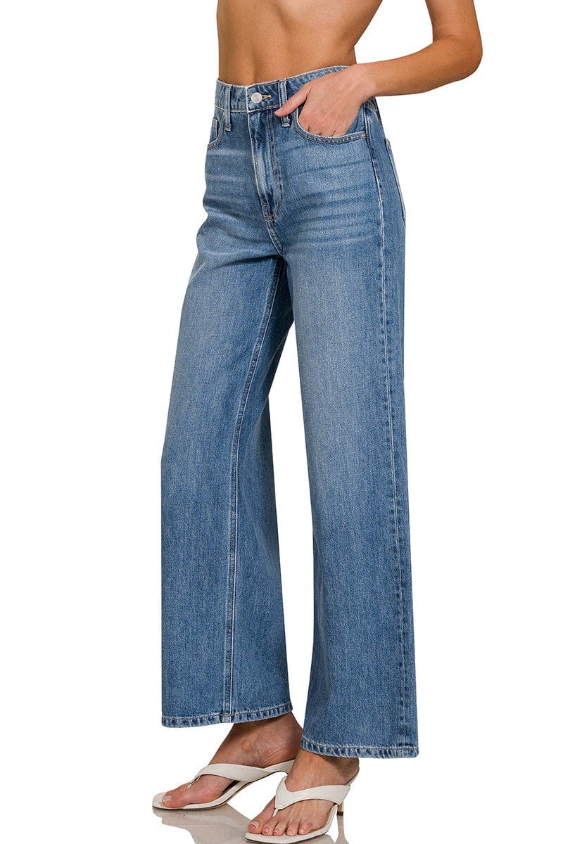 Zenana High Waist Wide Leg Classic Straight Leg Denim Jeans