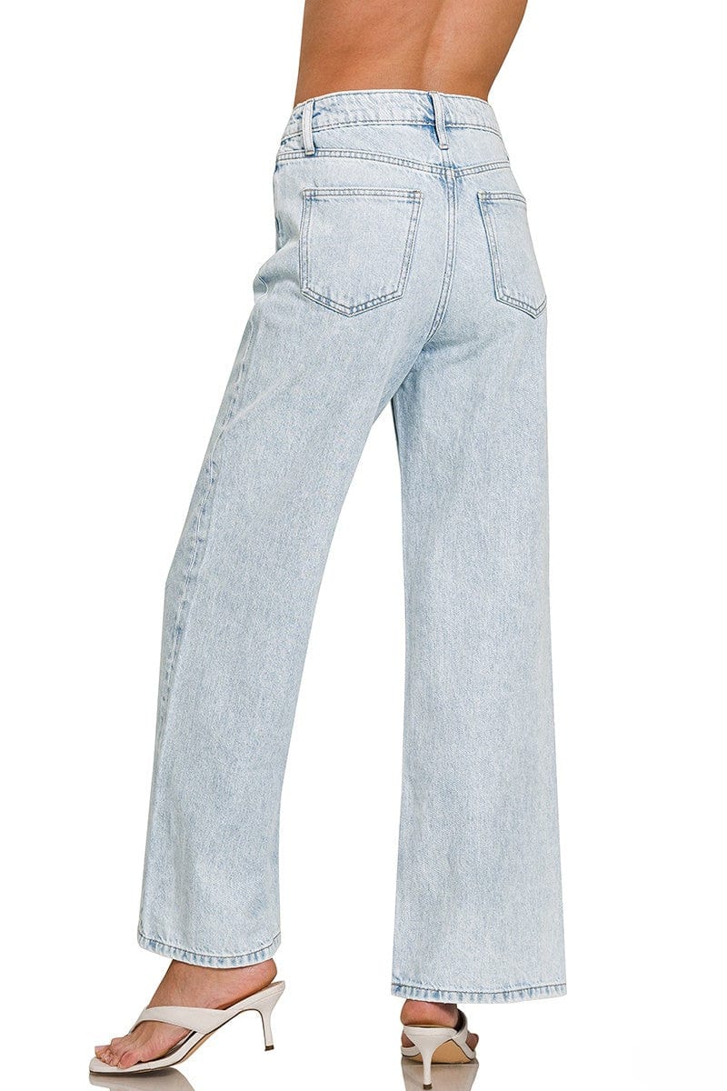 Zenana High Waist Wide Leg Classic Straight Leg Denim Jeans