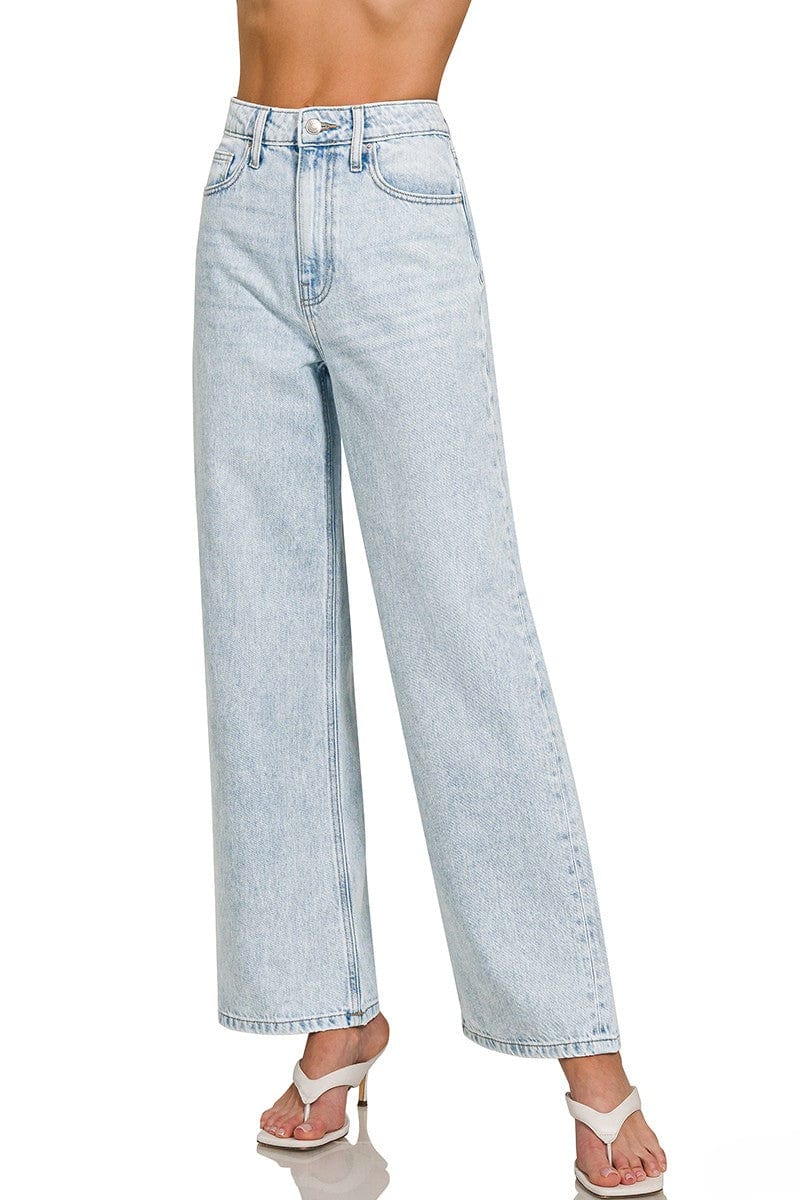 Zenana High Waist Wide Leg Classic Straight Leg Denim Jeans