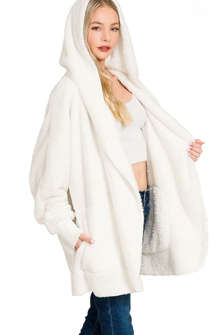 Zenana Hooded Faux Fur Jacket with Pockets
