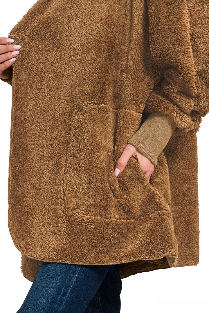 Zenana Hooded Faux Fur Jacket with Pockets
