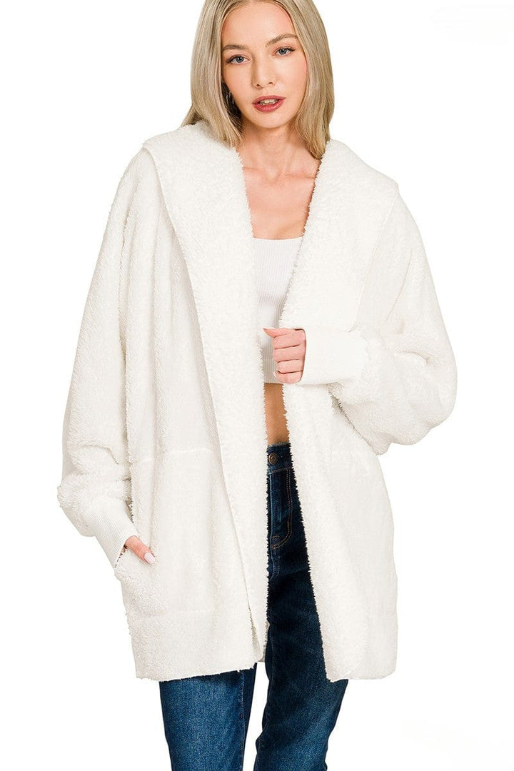 Zenana Hooded Faux Fur Jacket with Pockets