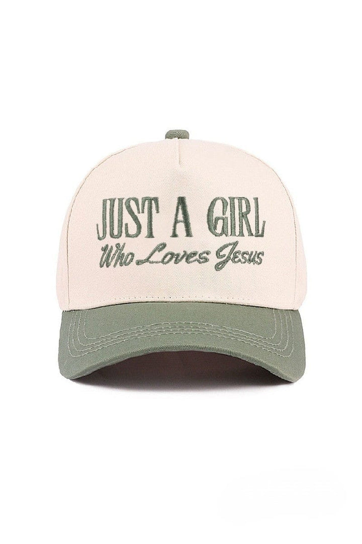 Zenana Just A Girl Who Loves Jesus Two Tone Canvas Baseball Cap