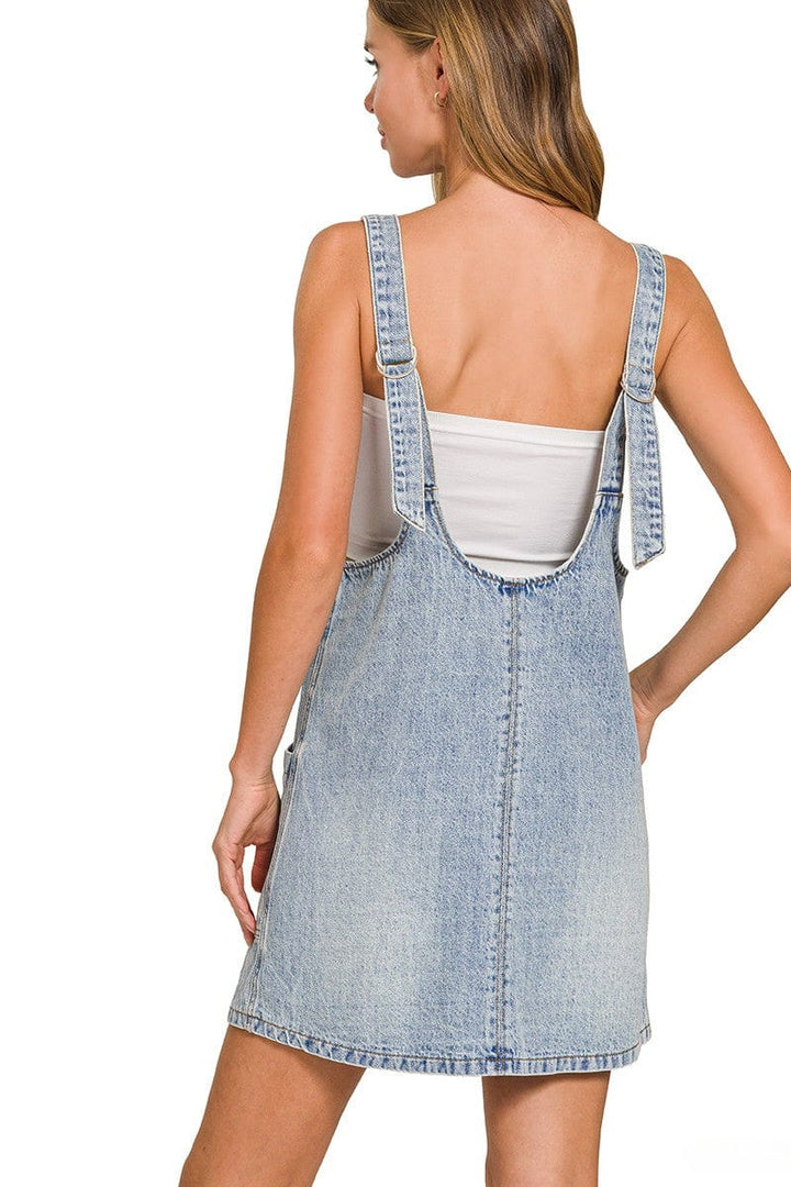 Zenana Large Front Pocket Adjustable Buckle Straps Short Denim Overall Dress