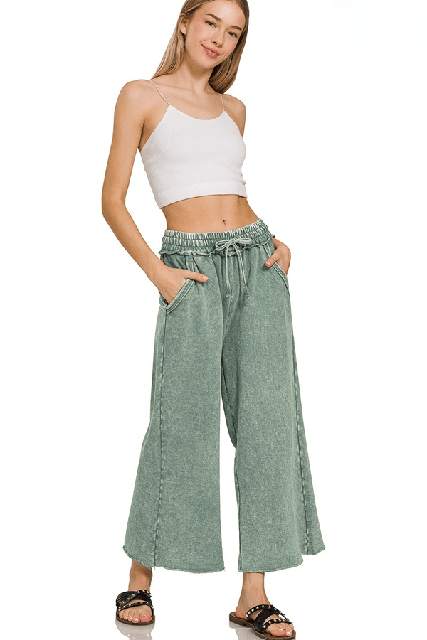 Zenana Lightweight Washed French Terry Palazzo Sweatpants