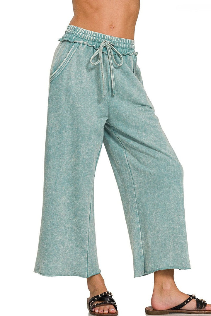 Zenana Lightweight Washed French Terry Palazzo Sweatpants