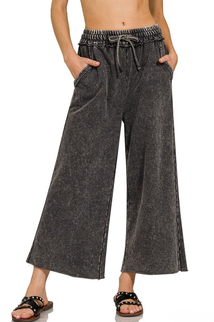Zenana Lightweight Washed French Terry Palazzo Sweatpants