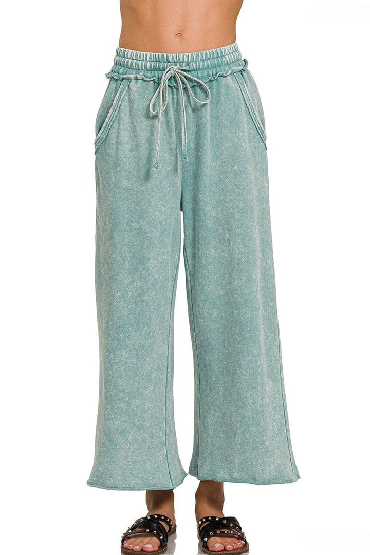Zenana Lightweight Washed French Terry Palazzo Sweatpants