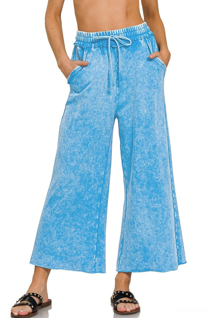 Zenana Lightweight Washed French Terry Palazzo Sweatpants