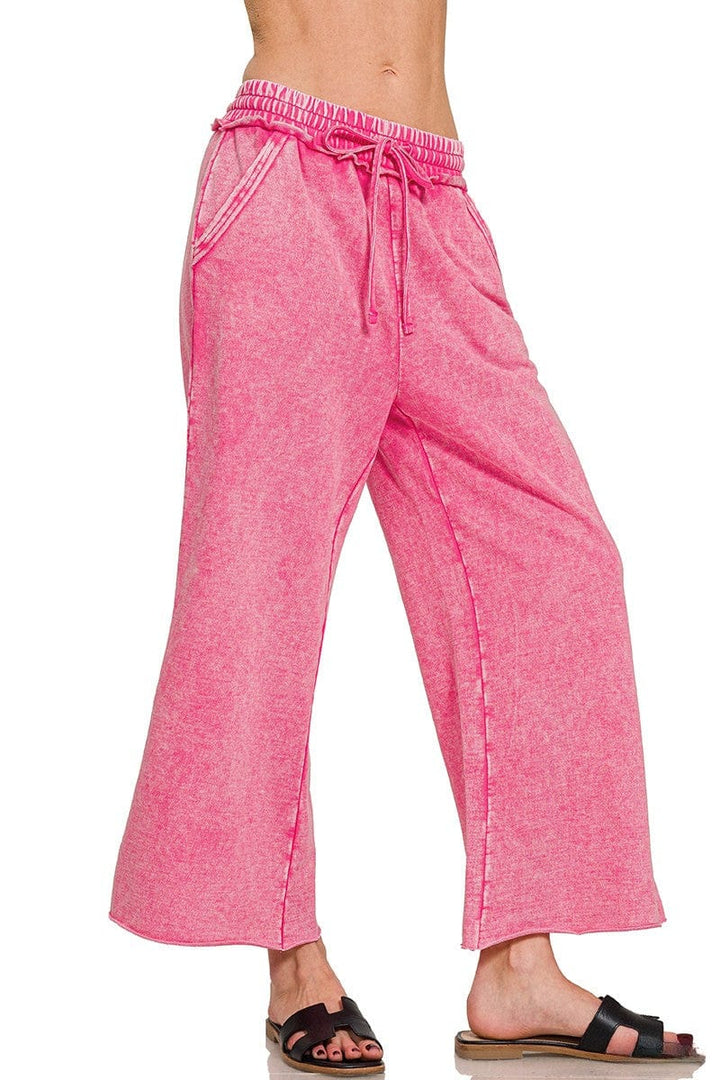 Zenana Lightweight Washed French Terry Palazzo Sweatpants