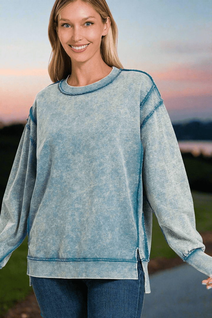 Zenana Long Sleeve Pullover Sweatshirt Top