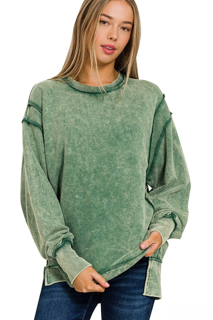 Zenana Long Sleeve Pullover Sweatshirt Top