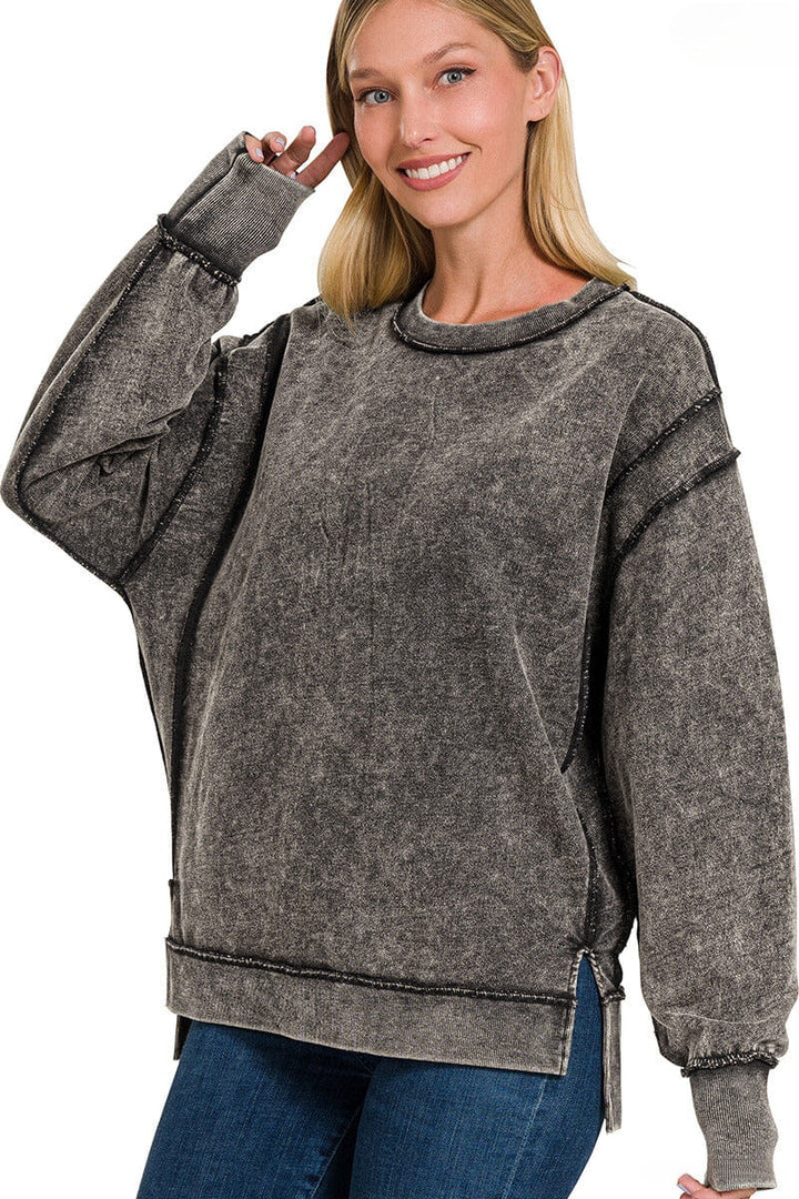 Zenana Long Sleeve Pullover Sweatshirt Top