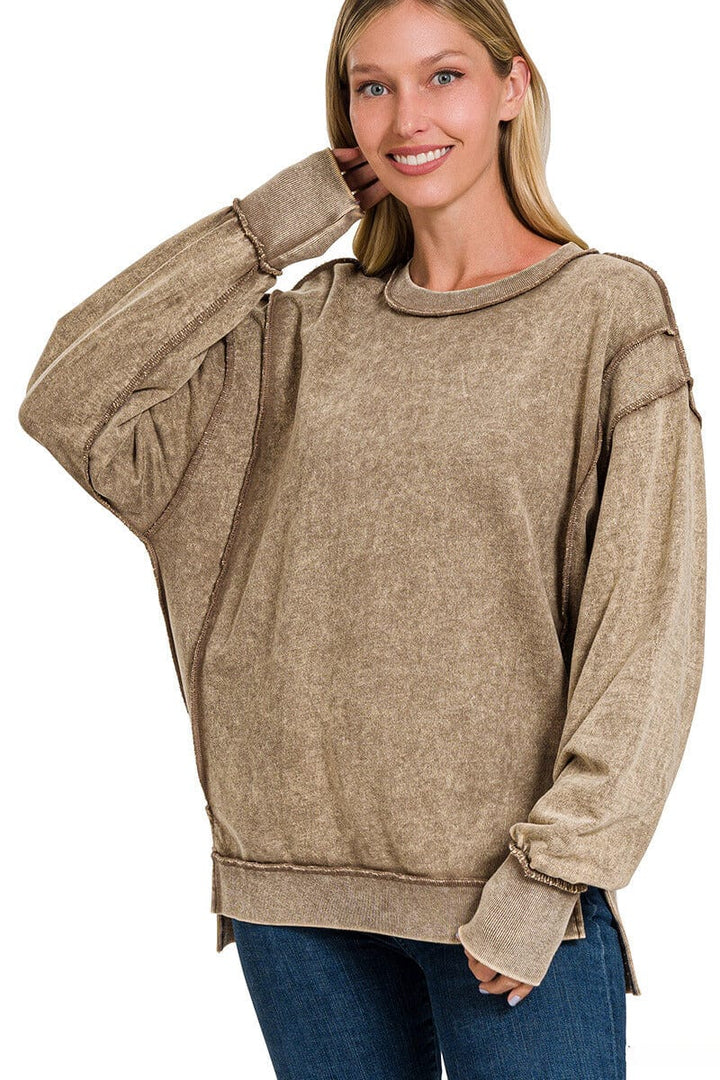 Zenana Long Sleeve Pullover Sweatshirt Top