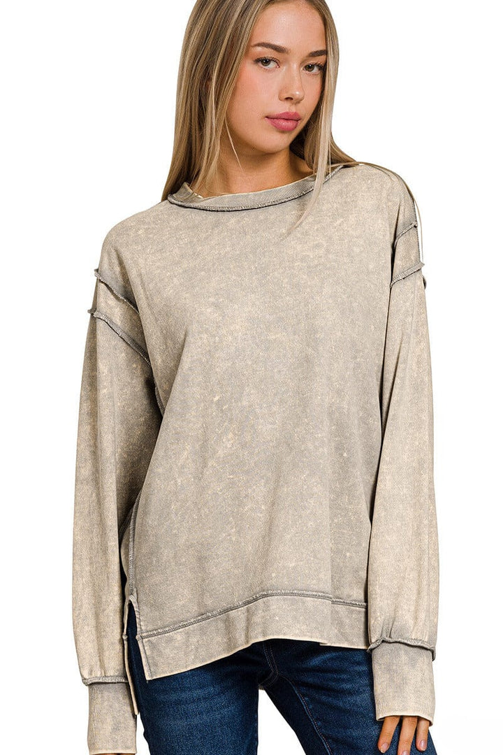 Zenana Long Sleeve Pullover Sweatshirt Top