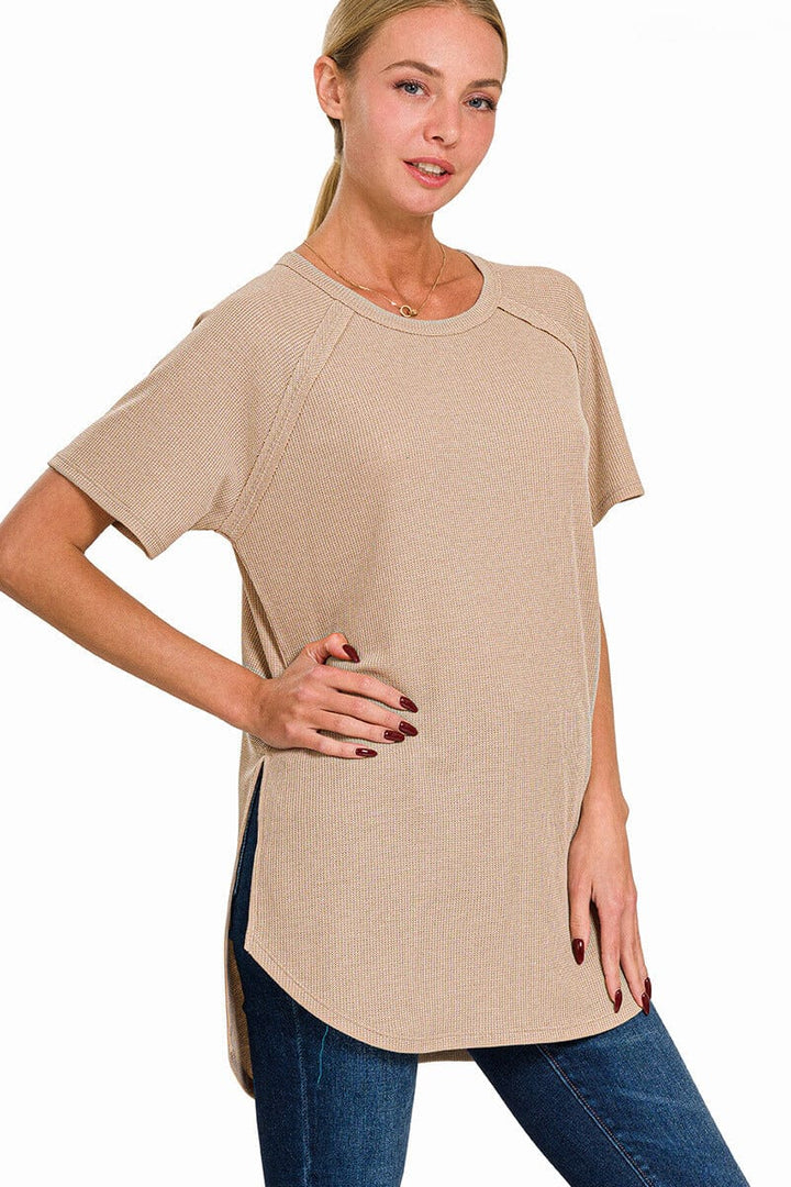 Zenana Melage Baby Waffle Short Sleeve Top