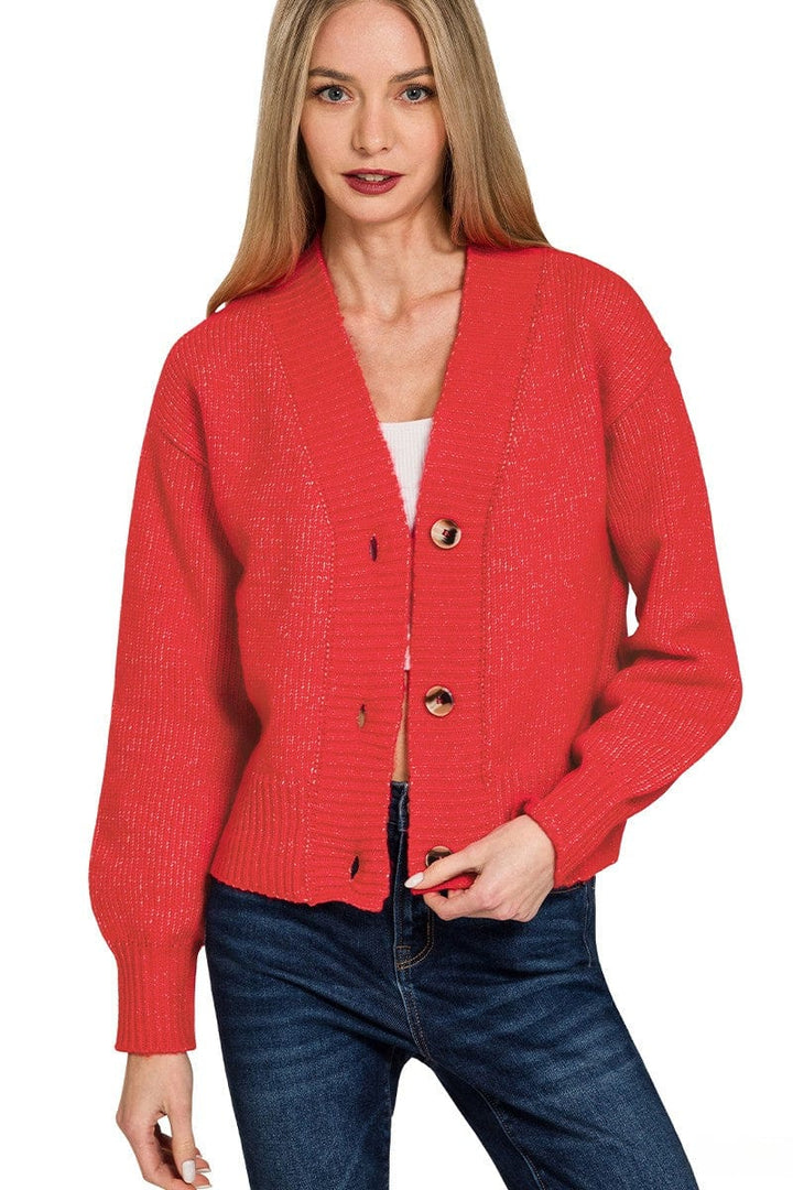 Zenana Melange Button Front Sweater Cardigan