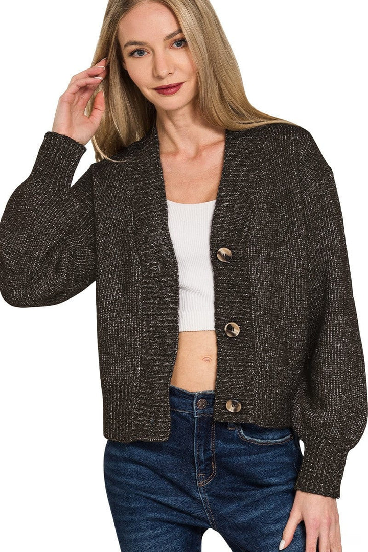 Zenana Melange Button Front Sweater Cardigan