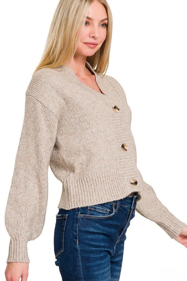 Zenana Melange Button Front Sweater Cardigan