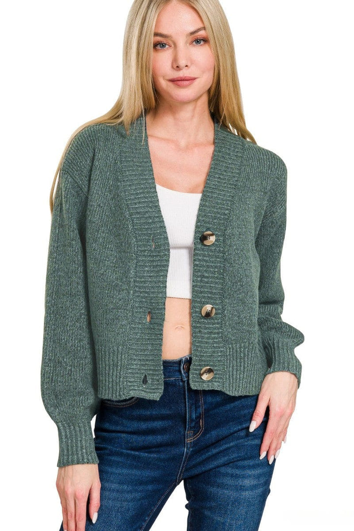 Zenana Melange Button Front Sweater Cardigan