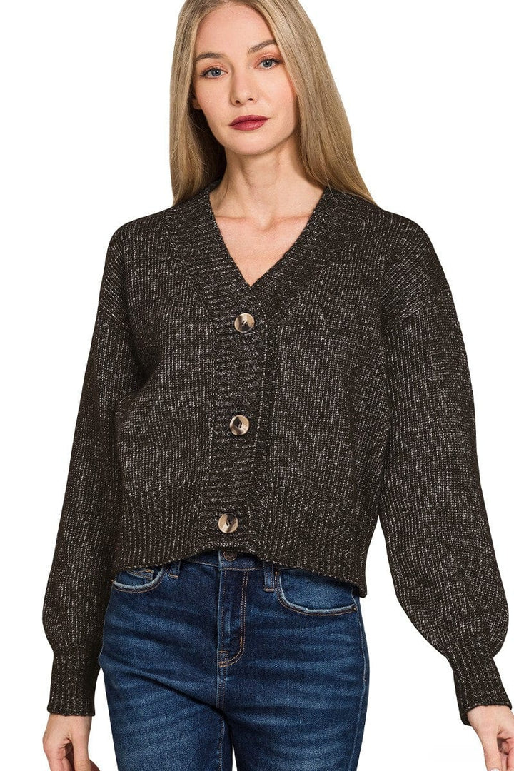 Zenana Melange Button Front Sweater Cardigan