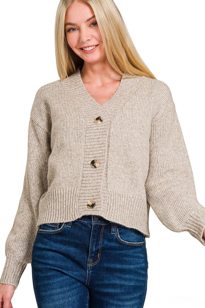 Zenana Melange Button Front Sweater Cardigan