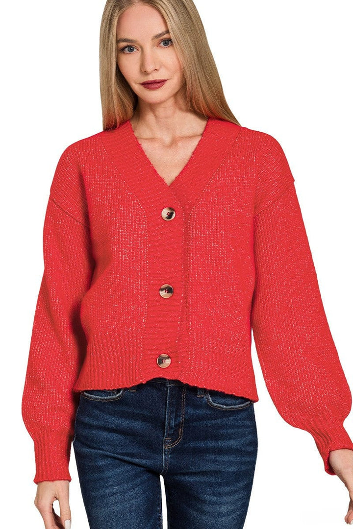 Zenana Melange Button Front Sweater Cardigan
