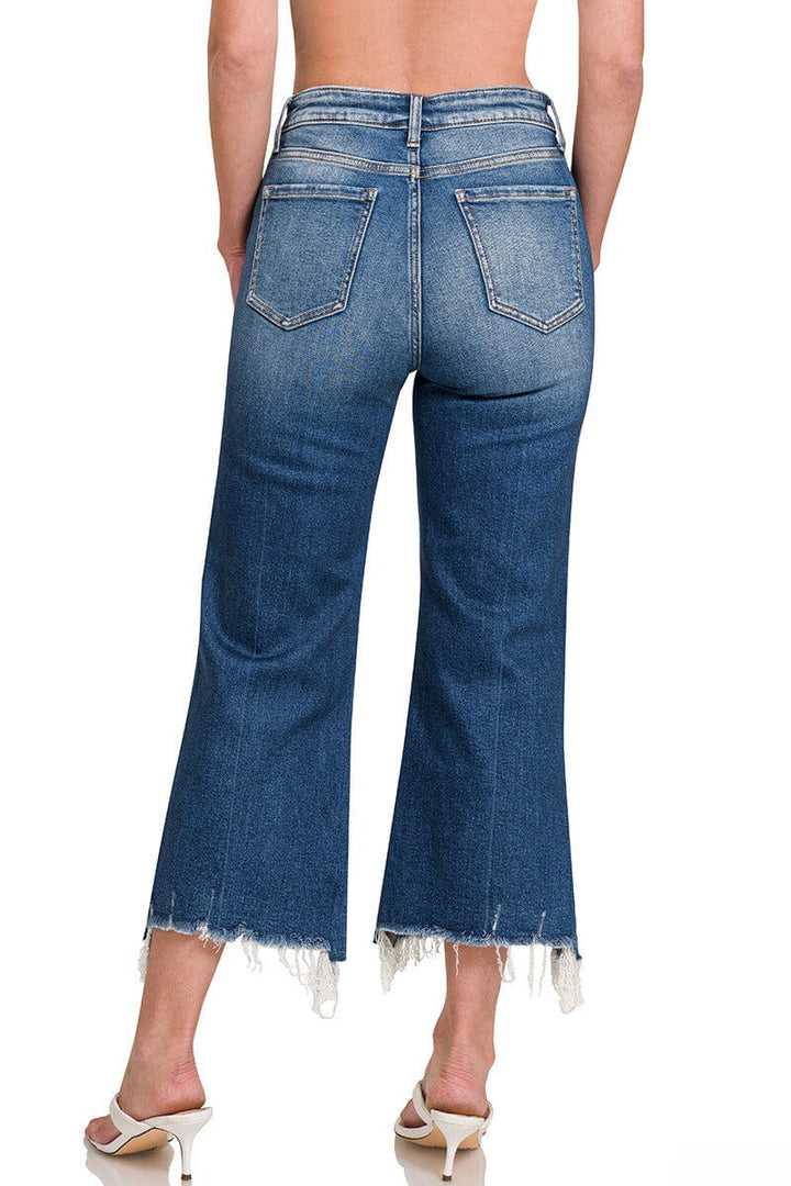 Zenana Mid Rise Straight Raw Hem Denim Jeans