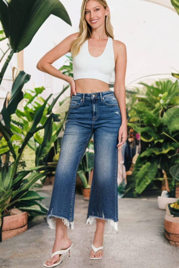 Zenana Mid Rise Straight Raw Hem Denim Jeans