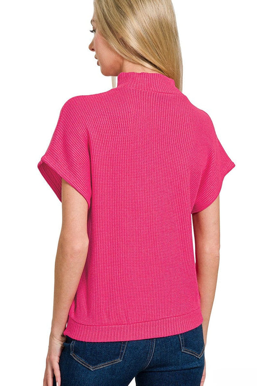 Zenana Mock Neck Short Sleeve Sweater Top