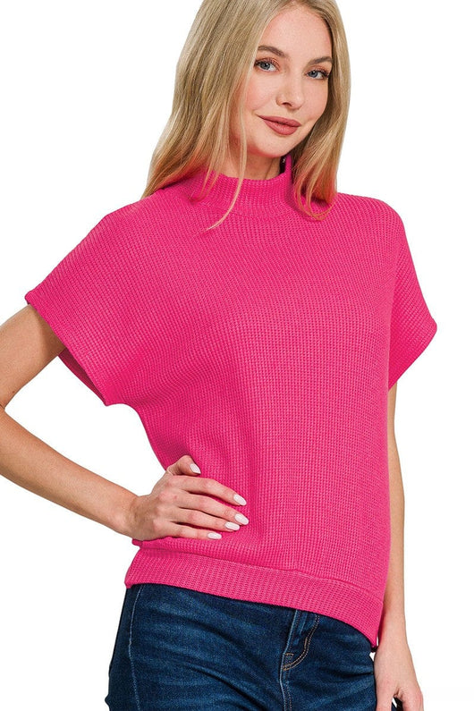 Zenana Mock Neck Short Sleeve Sweater Top