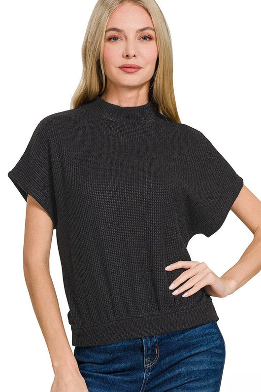 Zenana Mock Neck Short Sleeve Sweater Top