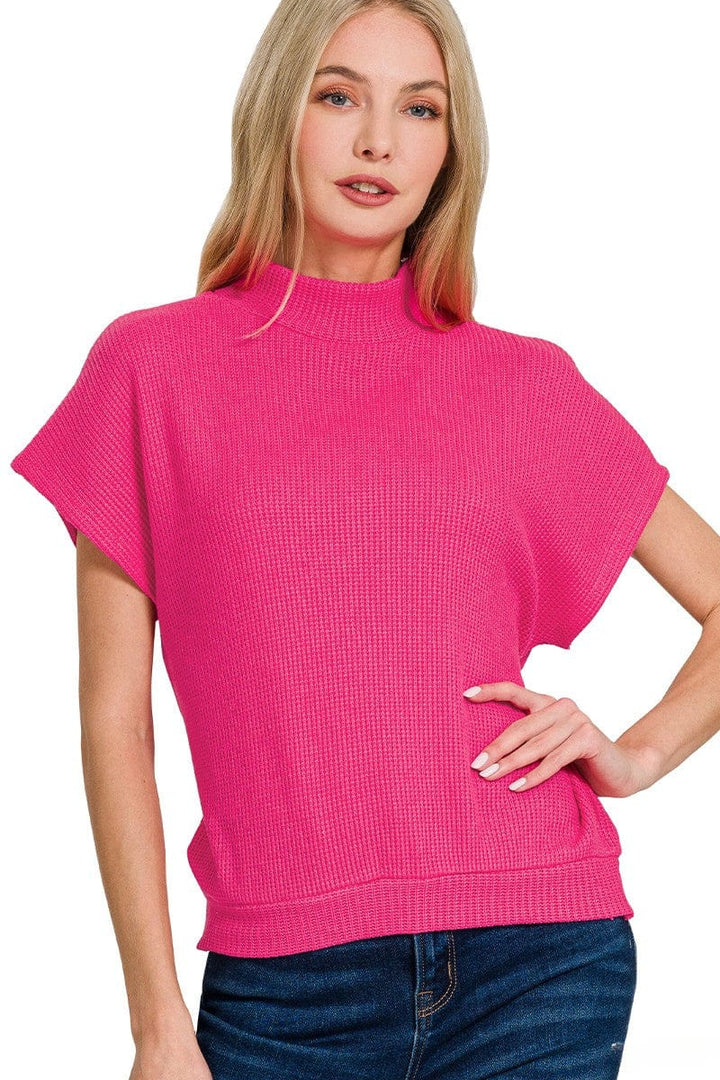 Zenana Mock Neck Short Sleeve Sweater Top