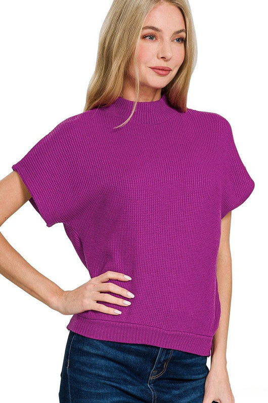 Zenana Mock Neck Short Sleeve Sweater Top