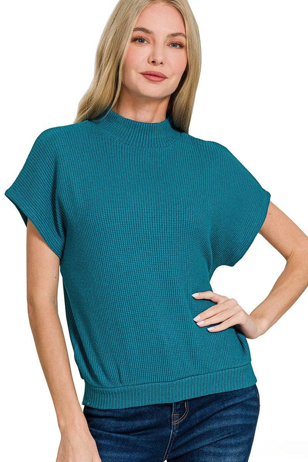 Zenana Mock Neck Short Sleeve Sweater Top