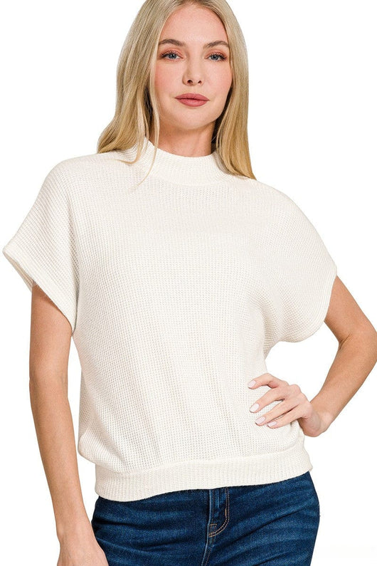 Zenana Mock Neck Short Sleeve Sweater Top