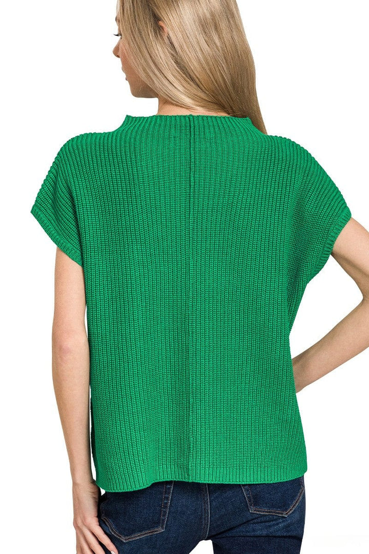 Zenana Mock Neck Short Sleeve Sweater with Front Pocket