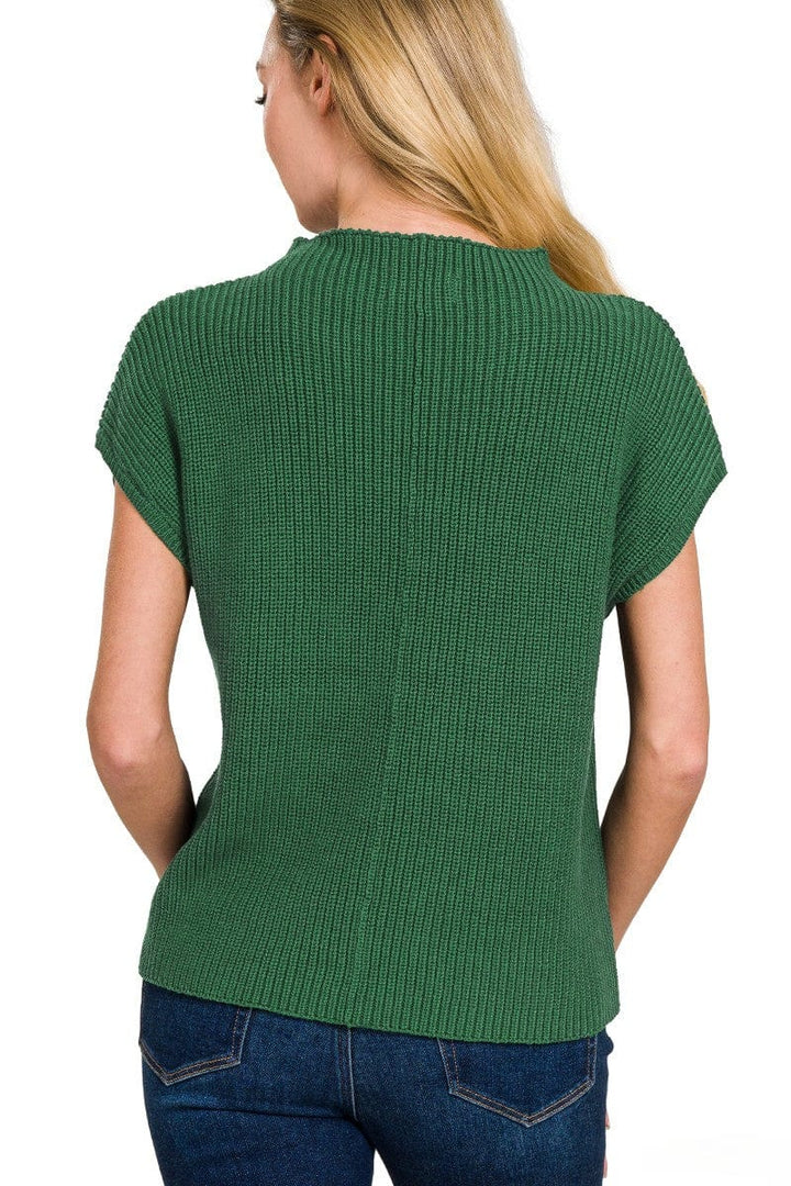 Zenana Mock Neck Short Sleeve Sweater with Front Pocket