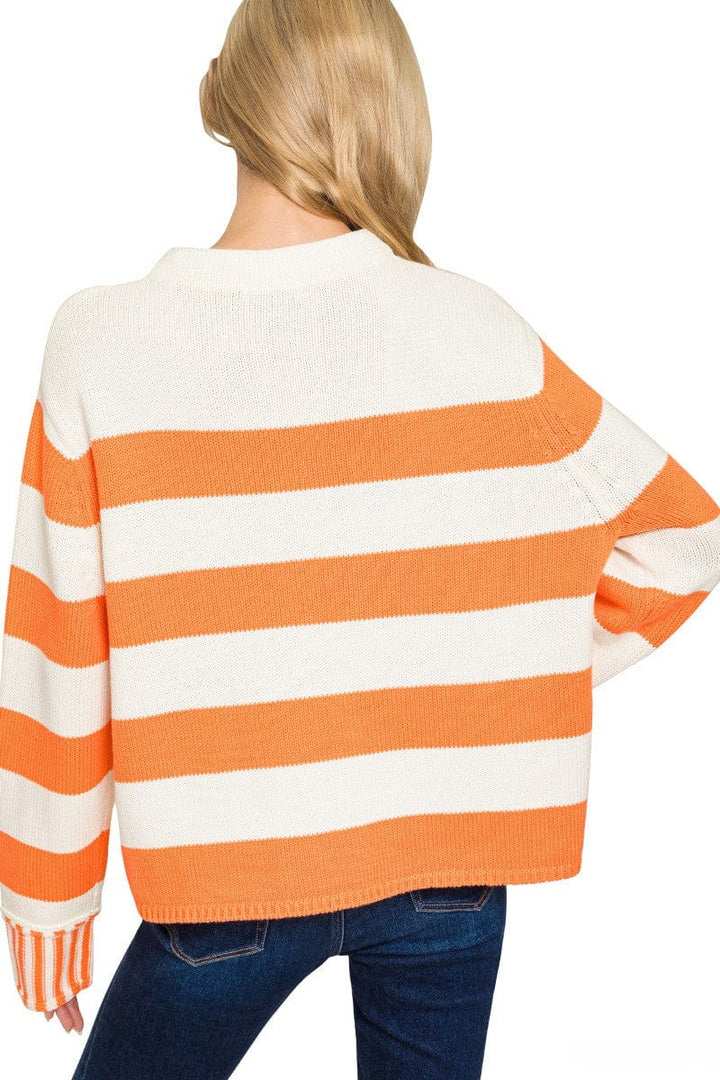 Zenana Multi Size Stripe Wide Neck Sweater with Outseam Sleeve Details