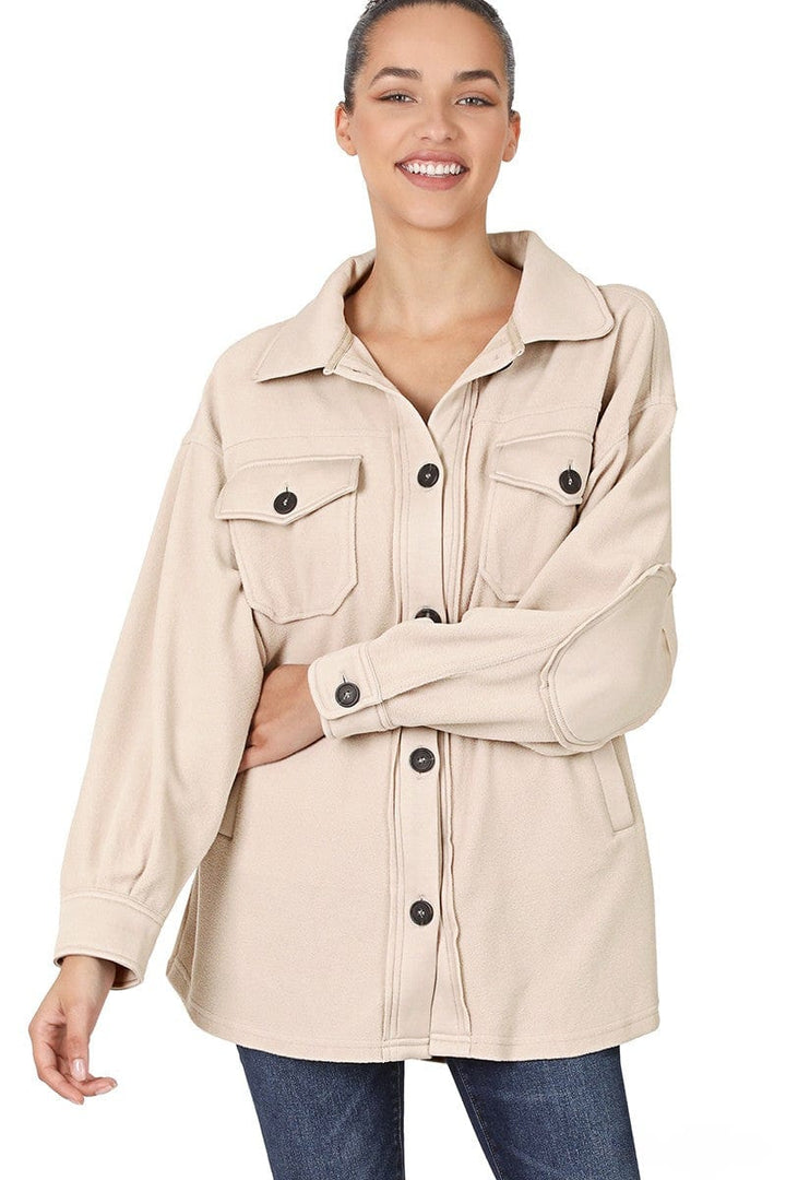 Zenana Oversized Button Up Fleece Shacket with Pockets